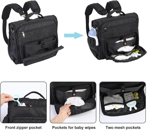 Miniatura 5 de Clearworld Mochila para pañales – Bolsas de pañales acolchadas de viaje para bebé niña y niño, bolsa cambiadora convertible para bebé, bolsillos