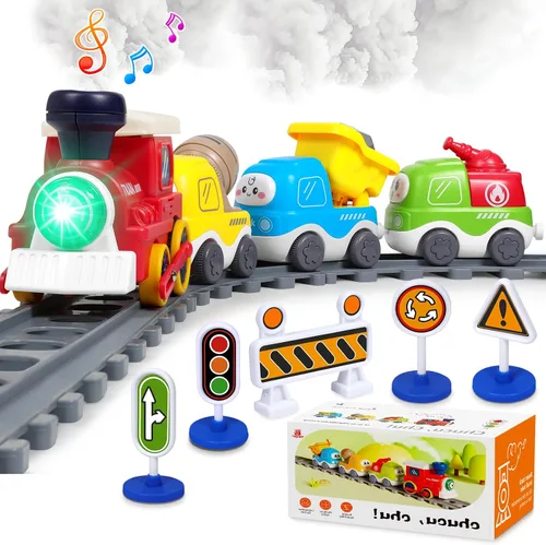 Juego de Tren Eléctrico para Niños Pequeños de 3-5 4-8 con Pistas de Tren, Luces, Señal de Vapor, Música Realista, Sonido, Conexión Magnética,
