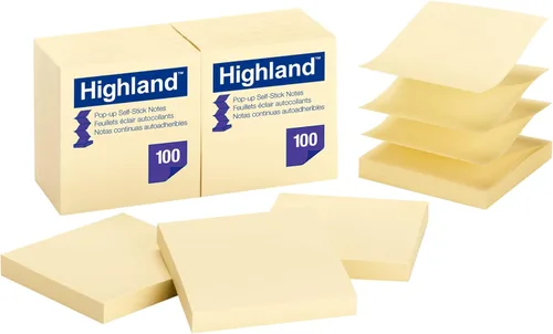 Miniatura 2 de Highland Notas adhesivas emergentes, 3 x 3 pulgadas, amarillo, paquete de 12 (6549-PUY)