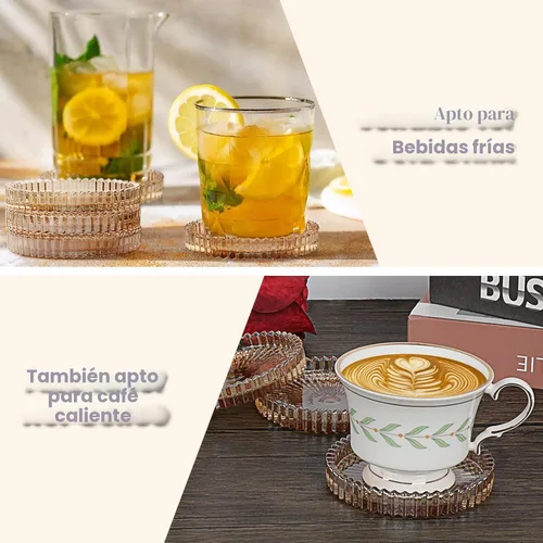 Miniatura 6 de Juego de 5 posavasos modernos transparentes de cristal para bebidas, posavasos redondos y elegantes, bonitos posavasos para mesa de café para Ámbar