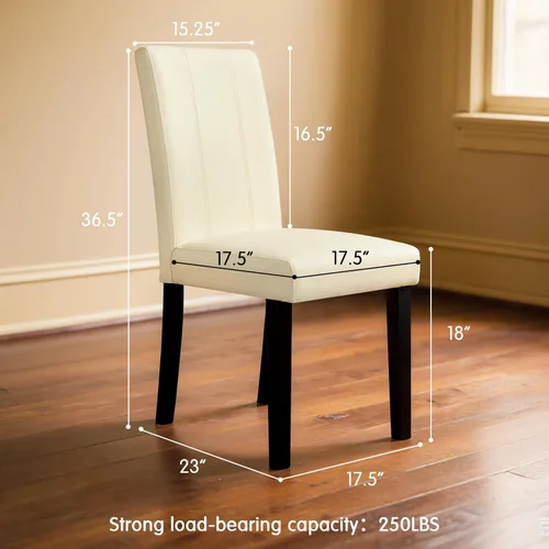 Miniatura 2 de SyMax Juego de 4 sillas de comedor tapizadas de piel sintética, modernas sillas de cocina Parsons con patas de madera, color crema (solo sillas)