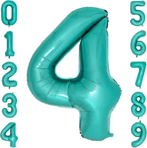 Miniatura 5 de Globos de color verde azulado con el número 0 de 40 pulgadas, globos grandes de papel de aluminio azul turquesa para mujer, decoraciones