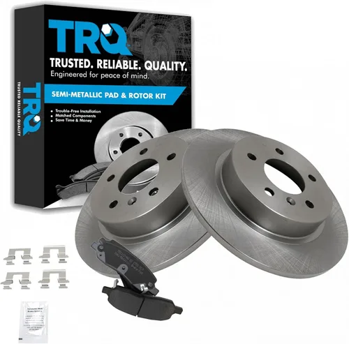 Miniatura 52 de TRQ Juego de pastillas de freno semimetálicas traseras y rotores compatibles con Chevrolet Trailblazer 02-06 Trailblazer EXT 04-06 SSR 02-07 GMC