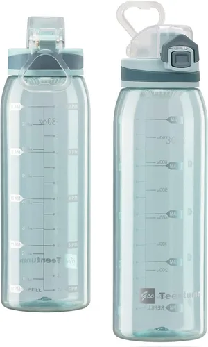 Miniatura 13 de Botella de agua deportiva de 30 onzas con marcadores de tiempo, botella grande y duradera de plástico para gimnasio, Tritan sin BPA, transparente