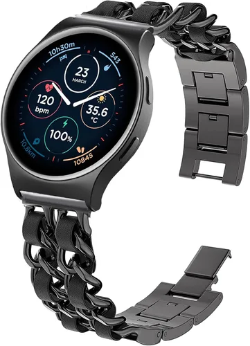 Correa de metal compatible con Moto Watch 120, 0.78 pulgadas, 0.86 pulgadas, 0.86 pulgadas, correa de metal de liberación rápida con cuero