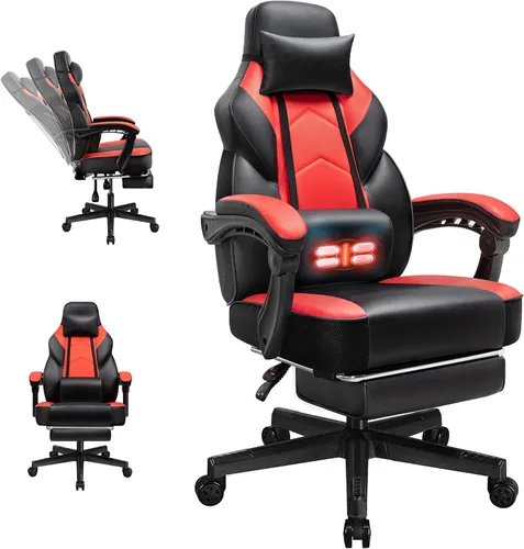 Miniatura 8 de Gaming Chair for Adults with Footrest & Massage Lumbar Support, Ergonomic High Back Gamer Chair, Adjustable Swivel Computer Gaming Chairs with
