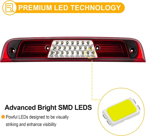 Miniatura 4 de R&F Auto Tercera luz de freno LED de repuesto para RAM 1500 (2019-2023) sin cámara, camioneta, luces de carga de techo, lámpara de freno de montaje