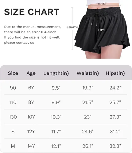Miniatura 7 de JOCMIC Pantalones cortos fluidos para niñas, pantalones cortos de mariposa 2 en 1 con bolsillo interior para fitness y correr