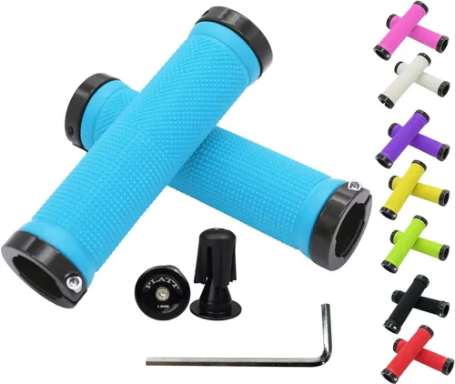 Miniatura 12 de PLATT - Puños de manillar de bicicleta con gomas de goma coloridas Puños de bicicleta cómodos para bicicletas BMX/MTB verde (Green+End Caps)