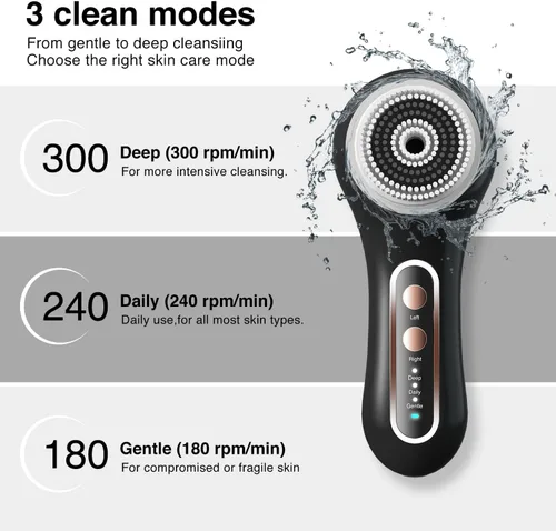 Miniatura 5 de UMICKOO Exfoliante facial, cepillo de limpieza facial recargable con rotación de 2 vías y 3 modos, tiempo de funcionamiento de 30 días, 5 cabezales