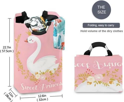 Miniatura 5 de senya Cesta de almacenamiento grande con asas y diseño de princesa cisne, organizador plegable para ropa sucia, juguetes Multi 2