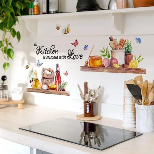 Miniatura 6 de Runtoo Pegatina de Pared de Cocina "La Cocina es el Corazón del Hogar" Letras de Comida Citas Adhesivos Decorativos para Pared de Cocina Comedor