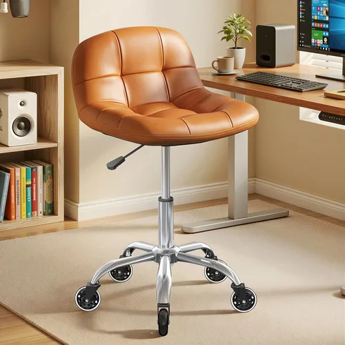 Taburete enrollable con ruedas, taburete ajustable en altura con soporte para la espalda, silla de dibujo de oficina con cojín de piel sintética