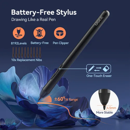 Miniatura 3 de UGEE S640 - Tableta de dibujo digital con 10 teclas de acceso rápido, tableta de 6.5 x 4 pulgadas con 8192 niveles de lápiz capacitivo sin batería