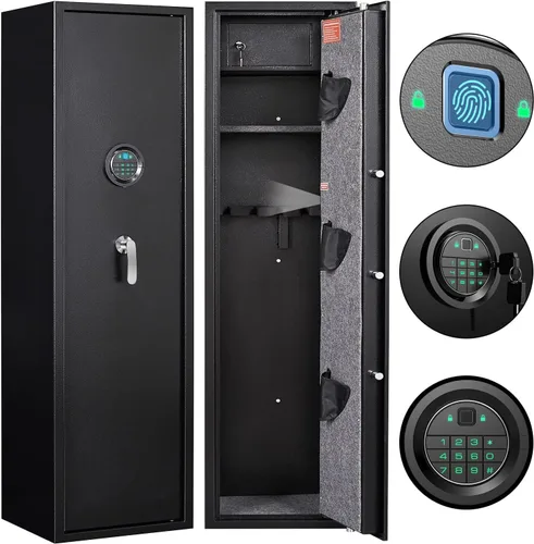 Marcree Caja fuerte biométrica para pistola de rifles, de acceso rápido para 5 pistolas con caja de bloqueo, caja fuerte para pistola larga con