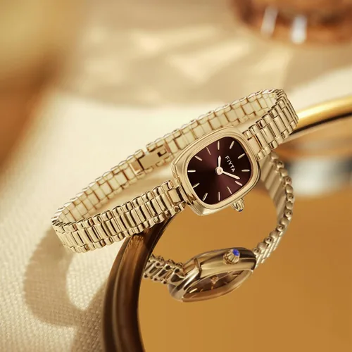 Miniatura 6 de FIYTA Reloj dorado pequeño para mujer, caja rectangular vintage, relojes de pulsera de acero inoxidable para mujer