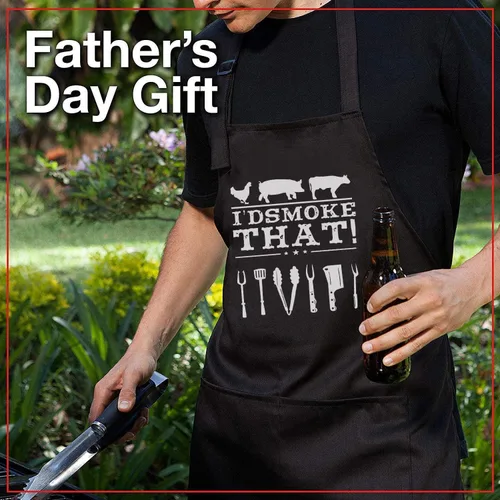 Miniatura 4 de Delantal divertido para hombres – I'D Smoke That – Día del Padre, regalos de barbacoa para hombres – Talla única – Delantal de cocina negro con 3 Yo