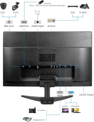 Miniatura 6 de Monitor de PC de 20 pulgadas 16:9 1600x900 Pantalla LED de pantalla LED, 5Ms, 60 Hz, montaje VESA, altavoz integrado, con VGA HDMI AV BNC USB
