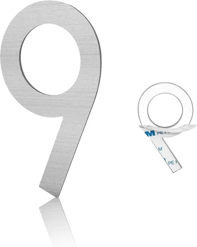 Miniatura 15 de Números de casa modernos de 3 pulgadas, número de buzón de correo plateado cepillado, material de acero inoxidable, números de puerta autoadhesivos 7