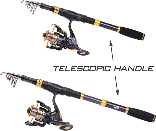 Miniatura 8 de Sougayilang Carrete de caña de pescar Combos de fibra de carbono telescópica caña de pescar con carrete giratorio para viajes agua salada pesca