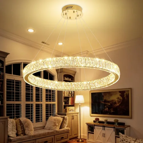 Miniatura 25 de Araña de Cristal LED Moderna Regulable de 8" Anillo Dorado Luminarias Colgantes para Isla de Cocina Comedor Sala de Estar