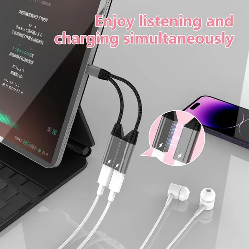 Miniatura 2 de Divisor de cable magnético 2 en 1 para iPhone a conector de audio Lightning dual para auriculares y cargador, adaptador de convertidor