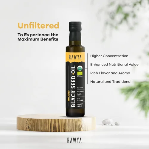 Miniatura 7 de RAWYA Aceite de semilla negra, sin filtrar, espectro completo, 8.4 onzas líquidas, orgánico prensado en frío, Nigella Sativa - USDA Organic