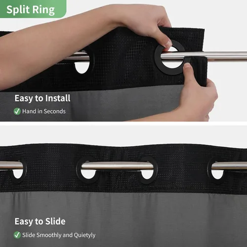 Miniatura 6 de eachope Cortina de ducha negra sin gancho con forro de tela a presión, cortinas de ducha de tejido gofre para baño, juego de cortinas de baño