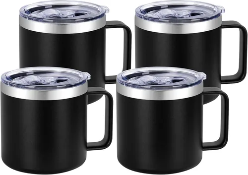 Miniatura 15 de VEGOND Taza de café aislada de 14 onzas con asa, taza de café de viaje de acero inoxidable con tapa, taza de café de metal al vacío de doble pared
