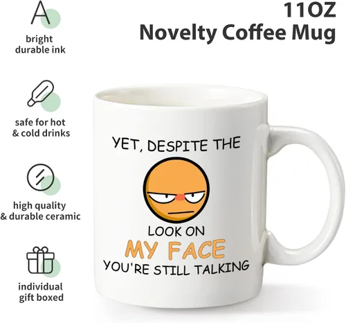 Miniatura 2 de COMOOO A pesar de la mirada en mi cara, sigues hablando, taza de café divertida y sarcástica para regalo para Navidad, amigos, colegas, taza de café