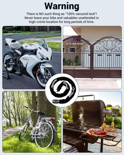Miniatura 6 de Sportneer Candado para bicicleta: Candado de cadena de bicicleta de alta seguridad de 8mm de grosor con 2 llaves - 0.97/1.2 metros de largo, candado