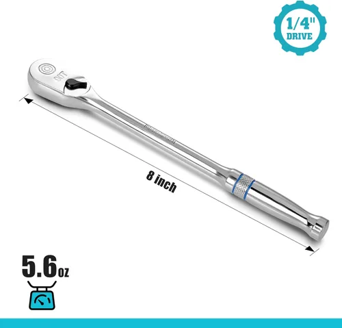 Miniatura 2 de DURATECH Trinquete de Mango Extra Largo de 1/4 Pulgadas, Llave de Trinquete de 90 Dientes con Mango de 8" y Cabeza Cerrada en Forma de Lágrima a
