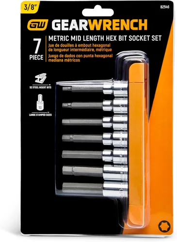 Miniatura 2 de GEARWRENCH 7 Pc. Juego de llaves de vaso hexagonal de longitud media de 3/8 pulgadas, métricas - 82546