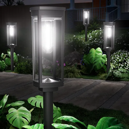 Miniatura 10 de NEWMESSI Paquete de 4 luces solares para caminos al aire libre, modernas luces LED solares de súper brillo, IP65, impermeable, para jardín, jardín