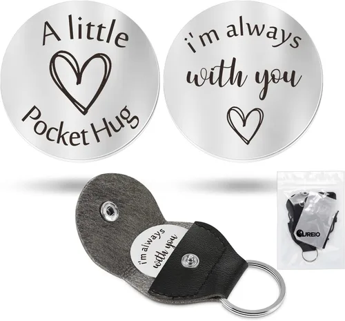 Miniatura 8 de Sureio Ficha de recuerdo de bolsillo para relaciones a larga distancia, recuerdo de acero inoxidable, regalo inspirador de doble cara con llavero