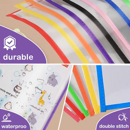 Miniatura 7 de Ufamrine - 6 fundas coloridas con bolsillos de borrado en seco, para boletos de trabajo (10 x 13 pulgadas), fundas de plástico reutilizables