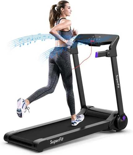 Goplus 3HP Caminadora eléctrica plegable, caminadora autoestable con control de aplicación, altavoz de dientes azules, pantalla táctil HD, sin