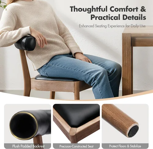 Miniatura 5 de Kmax Sillas de comedor de mediados de siglo modernas sillas de cocina de cuero con marco acabado de nogal natural, respaldo curvado de poliuretano