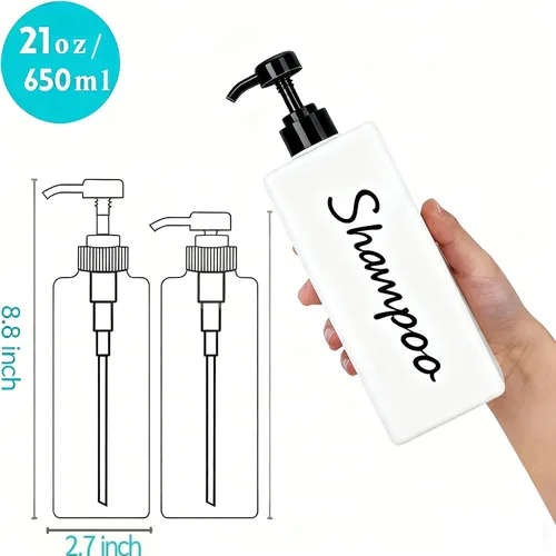 Miniatura 3 de Dispensador de champú y acondicionador (juego de 3, 21 onzas), moderno y recargable, para jabón de ducha, dispensador de gel corporal vacío para baño