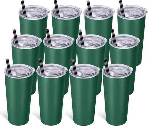 Miniatura 29 de VEGOND Vaso de 20oz a granel con tapa y pajita, vaso aislado al vacío de acero inoxidable de doble pared para café, viaje, paquete de 1 unidad, Rojo