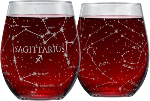 Miniatura 11 de Greenline Goods Juego de copas de vino sin tallo de cáncer del zodiaco grabado a mano, 15 onzas (juego de 2) - Cristalería con signo de astrología