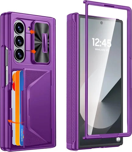 Miniatura 9 de CENMASO - Funda para Samsung Galaxy Z Fold 6 con soporte para bolígrafo S, tarjetero y cubierta para cámara deslizante, protección de bisagra