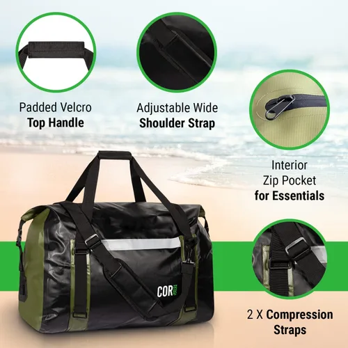 Miniatura 2 de Bolsa de lona impermeable de 60 litros extra grande Bolsa de lona seca resistente con correas de compresión duraderas y asas para surf, remo
