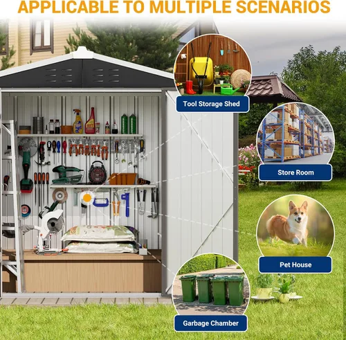 Miniatura 3 de Cobertizo de almacenamiento para exteriores de 6 x 4 pies con puerta con cerradura individual, cobertizo de metal galvanizado adecuado