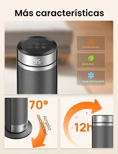 Miniatura 7 de Dreo Calentador Ambiental para Habitación Grande, Calentadores Eléctricos de 23 Pulgadas para Uso en Interiores, Torre de 8 Protecciones Seguras