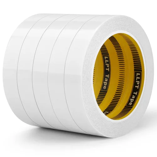 LLPT Cinta Adhesiva de Doble Cara 3/4" x 50 Pies Cada Una Paquete de 5 Cinta Adhesiva Pegajosa Transparente Ultra Delgada Se Rasga a Mano para