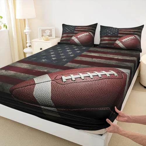 Erosebridal Sábana bajera ajustable con la bandera estadounidense, sábanas de fútbol para niños, juego de ropa de cama de fútbol individual, juego