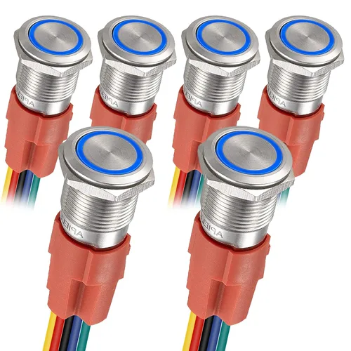 Miniatura 9 de APIELE Interruptor de botón de cierre de 0.748 in, 12 V - 24 V CC LED SPDT 1NO1NC, interruptor de botón de metal de acero inoxidable con coleta, 6