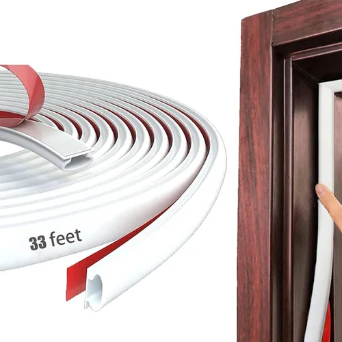 Burlete de goma en forma de D, burlete autoadhesivo para puerta, burlete insonorizante para ventanas, 33 pies, color blanco