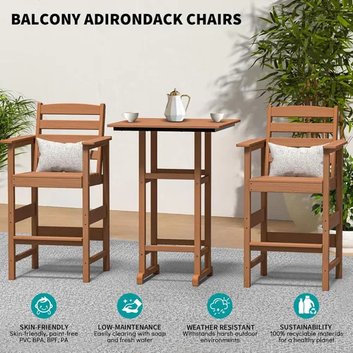 Miniatura 9 de nevilywood Adirondack - Juego de 5 sillas altas de bar, juego de 4 sillas de bar Adirondack con mesa, muebles de patio de polietileno de alta Teca